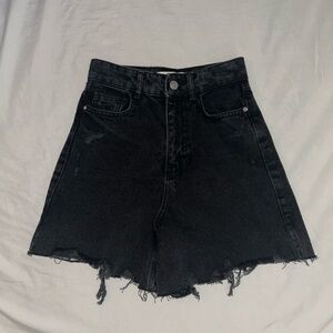 Zara Black Jean Shorts with Distressed Hem